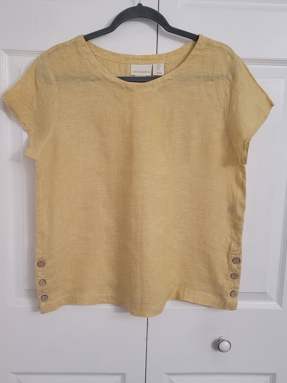 Cynthia Rowley Linen Short Sleeve Top in Mustard Yellow Medium Boho